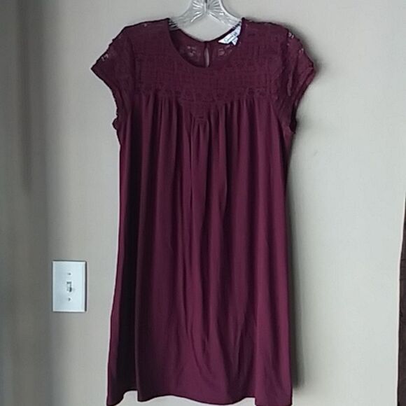 Speechless Dress Baby Doll Shift Sheath Lace Yoke Cap Sleeves Plum Burgundy XL - Picture 1 of 11